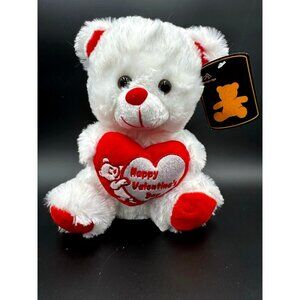 Plush Teddy Bear White with Red Heart Stuffed Animal Toy 10” Gift